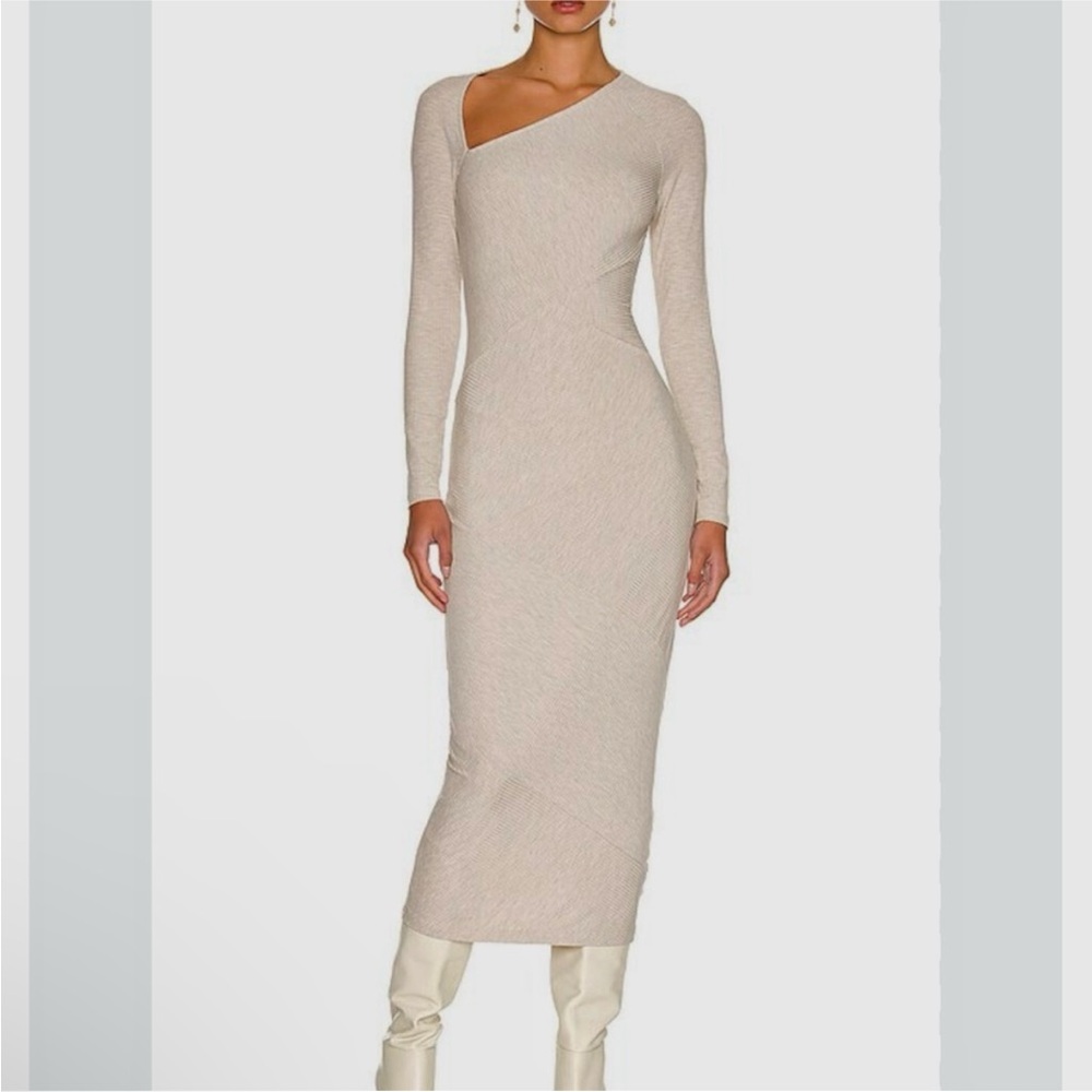 Jonathan Simkhai tan ribbed knit Jane midi dress